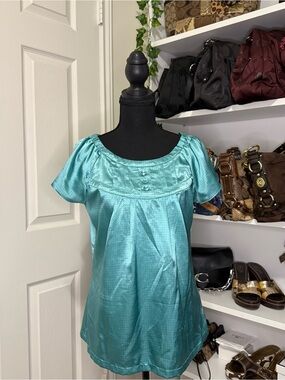 Apt. 9 Teal Short-Sleeve Satin Babydoll Blouse